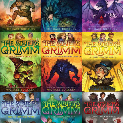 9 Books: Sisters Grimm Set - Fairy Tale Detectives, Unusual Suspect, Problem Child, Once Upon A, Magic & Other Misdemeanors, Tales of the Hood, Everafter War, Inside Story, Council of Mirrors